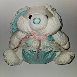 VTG Bunny Rabbit Plush 10" Stuffed Toy Easter Nylon White Blue-ish MTY Intl READ